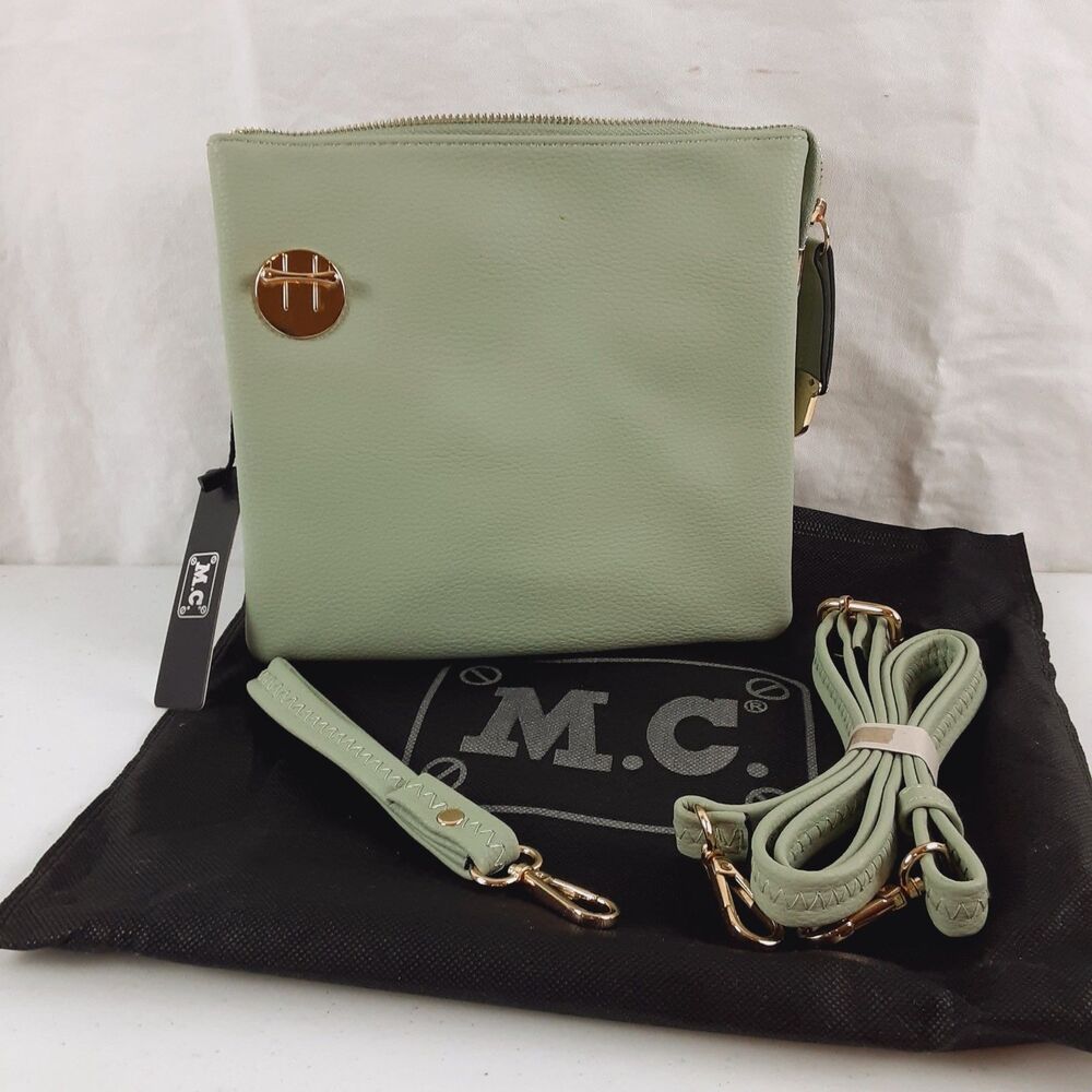 Madie Claire Pauline Handbag Sage Green New Leather Crossbody Wristlet Bag New